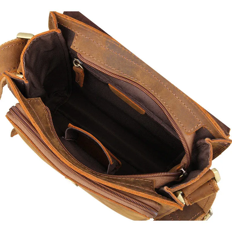 New Fashion Messenger Bags Vintage Leather Bags For Men Crazy Horse Leather Messenger Crossbody Side Shoulder Bag