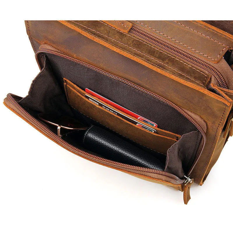 New Fashion Messenger Bags Vintage Leather Bags For Men Crazy Horse Leather Messenger Crossbody Side Shoulder Bag
