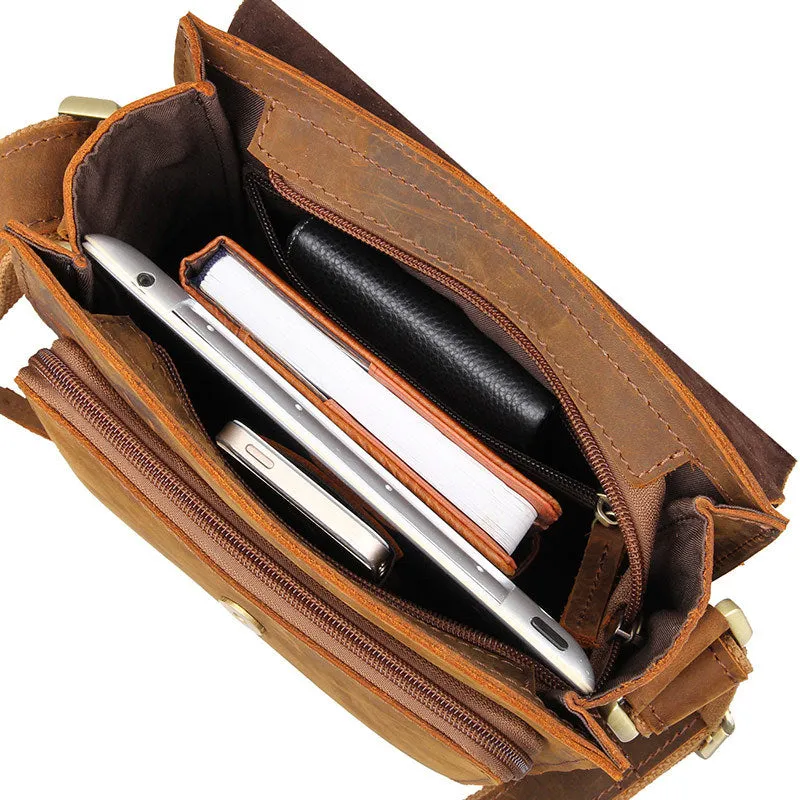 New Fashion Messenger Bags Vintage Leather Bags For Men Crazy Horse Leather Messenger Crossbody Side Shoulder Bag