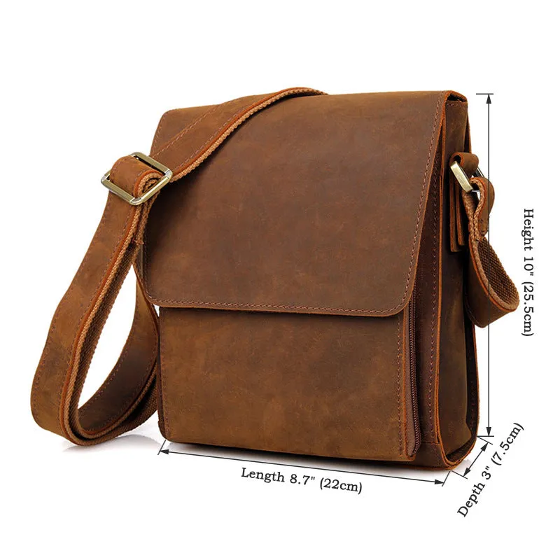 New Fashion Messenger Bags Vintage Leather Bags For Men Crazy Horse Leather Messenger Crossbody Side Shoulder Bag