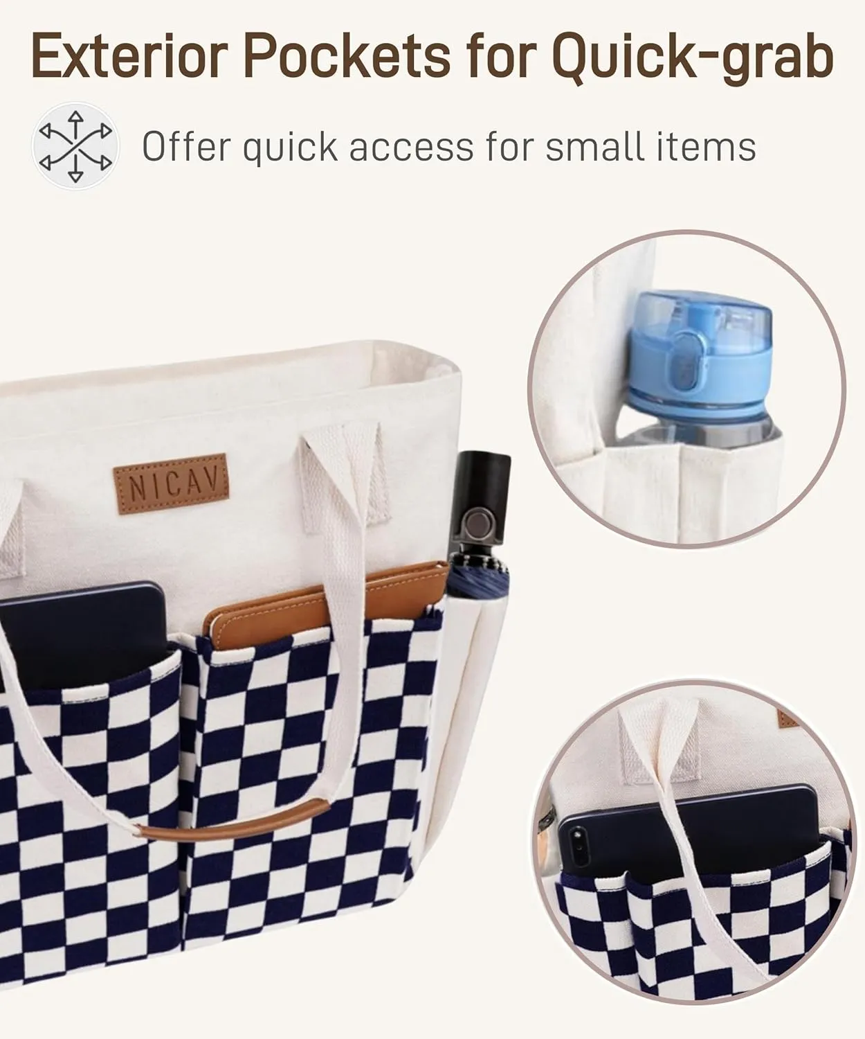 Nicav Canvas Tote Bags for Women, Large Utility Tote Bags with Pockets Zip Top for Teacher Nurse Work