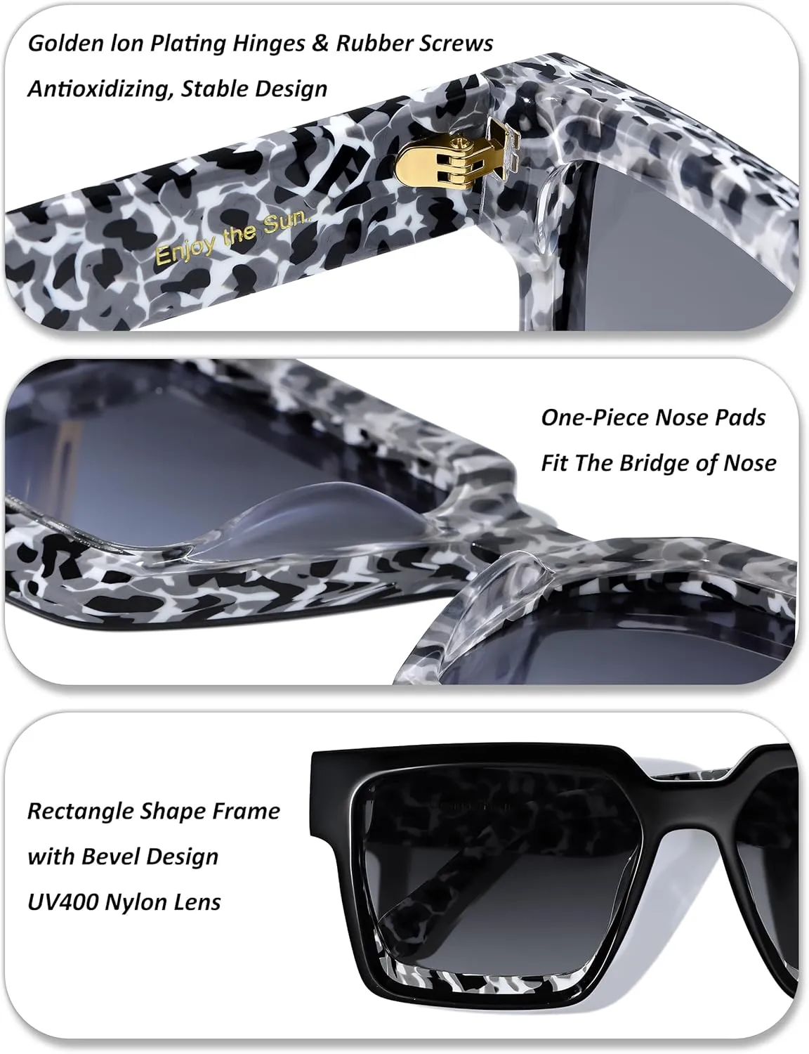 Non Polarized Acetate Sunglasses RY-A01 Frame with UV Protection Impact Resistant Nylon Lens Retro Unisex