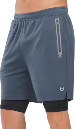NORTHYARD Men's 2 in 1 Running Shorts Workout Gym Athletic Shorts with Liner Active Training Shorts with Zipper Pockets