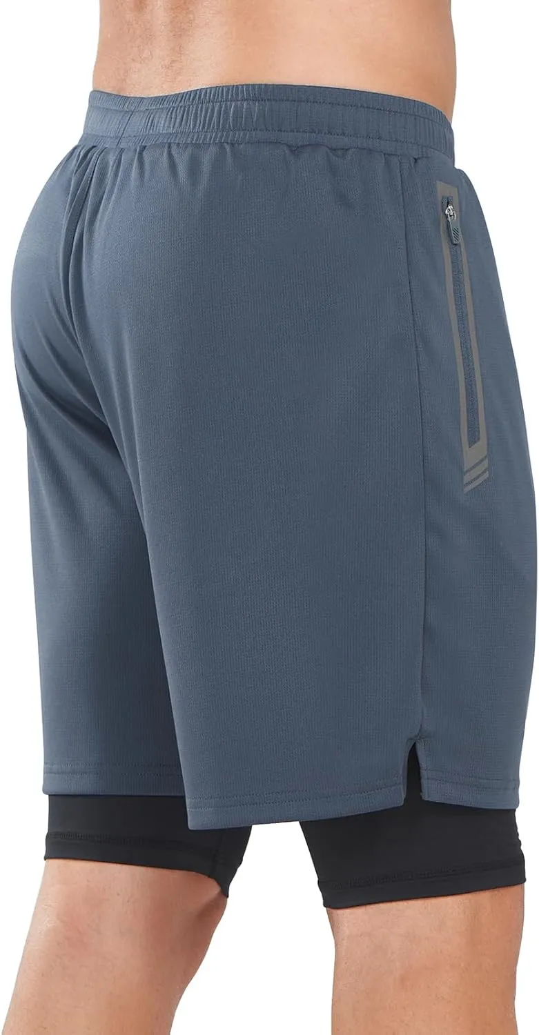 NORTHYARD Men's 2 in 1 Running Shorts Workout Gym Athletic Shorts with Liner Active Training Shorts with Zipper Pockets