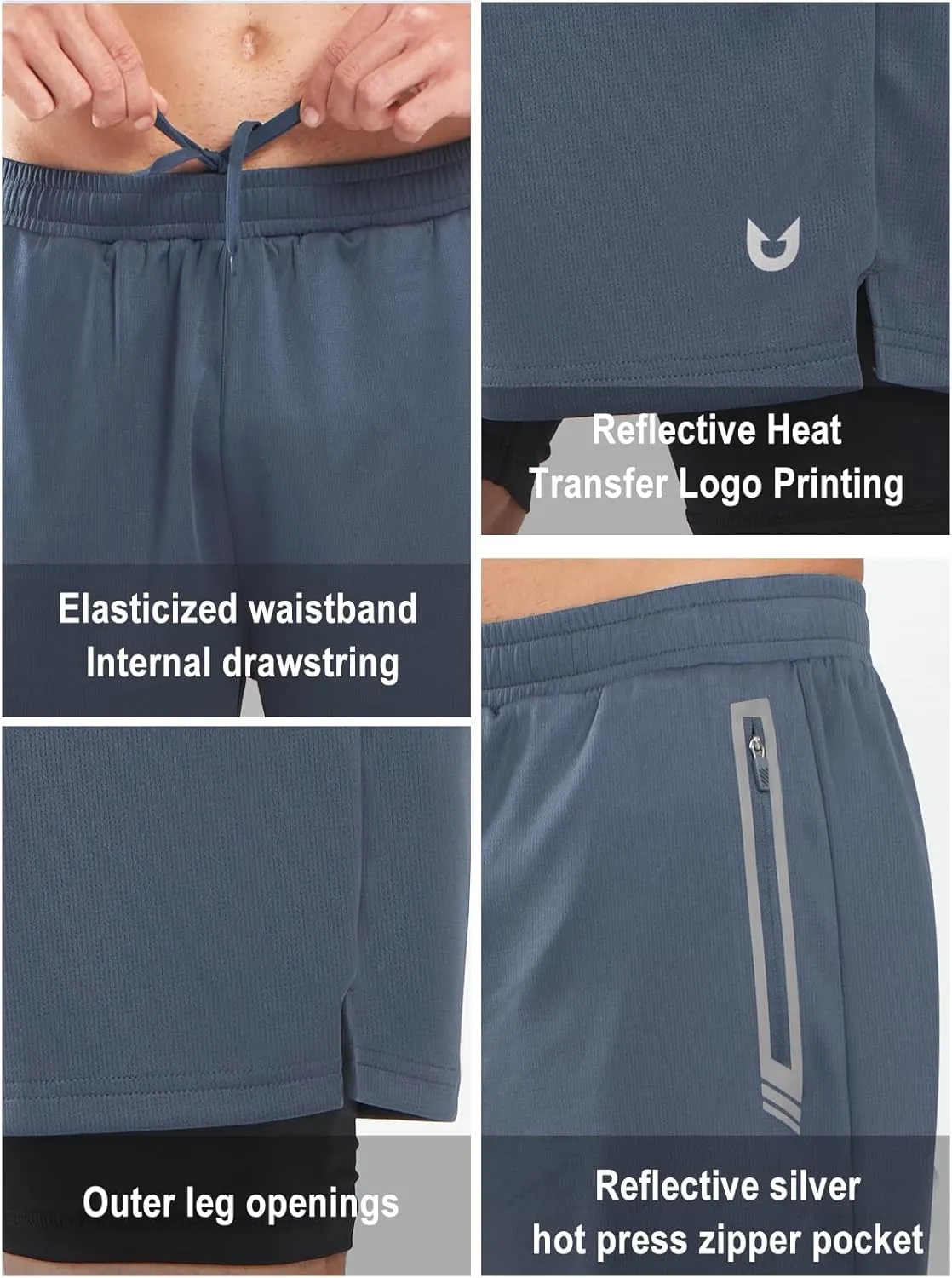 NORTHYARD Men's 2 in 1 Running Shorts Workout Gym Athletic Shorts with Liner Active Training Shorts with Zipper Pockets
