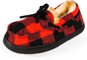 NORTY Size Fleece Buffalo Plaid Slippers for Kids- Slip-On Toddler House Shoes for Boys and Girls - Suede Sole - Runs True to Size