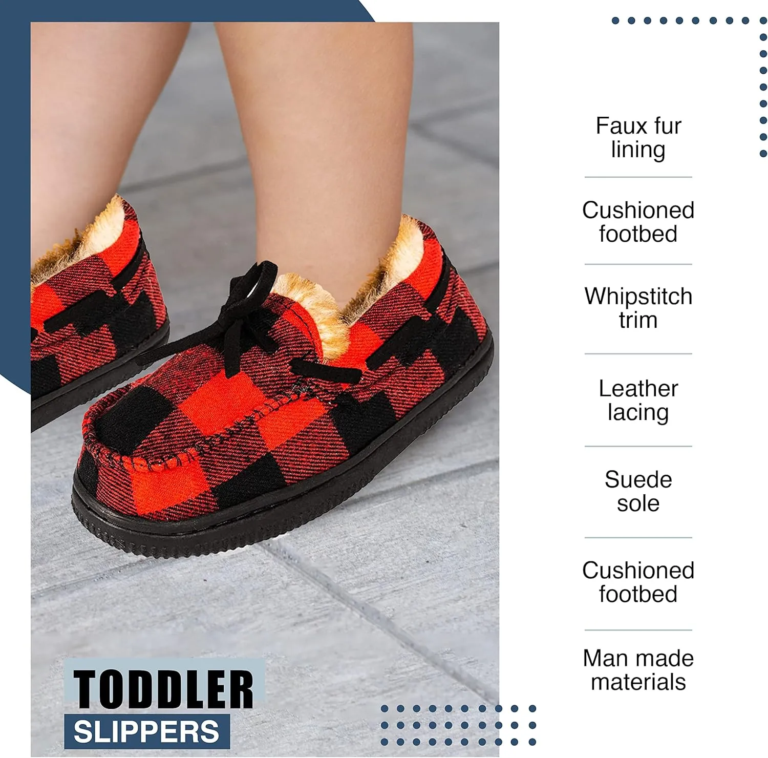 NORTY Size Fleece Buffalo Plaid Slippers for Kids- Slip-On Toddler House Shoes for Boys and Girls - Suede Sole - Runs True to Size