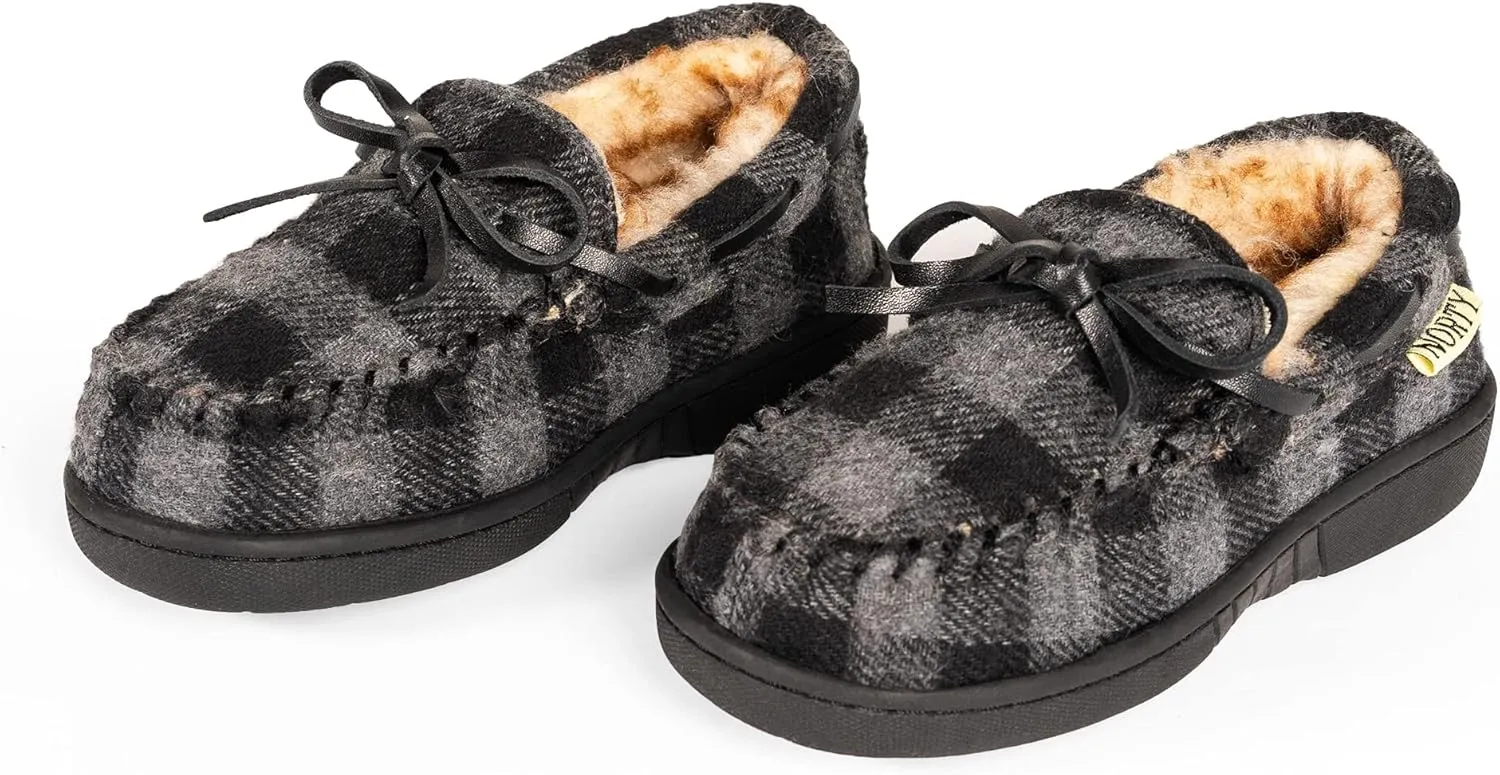 NORTY Size Fleece Buffalo Plaid Slippers for Kids- Slip-On Toddler House Shoes for Boys and Girls - Suede Sole - Runs True to Size