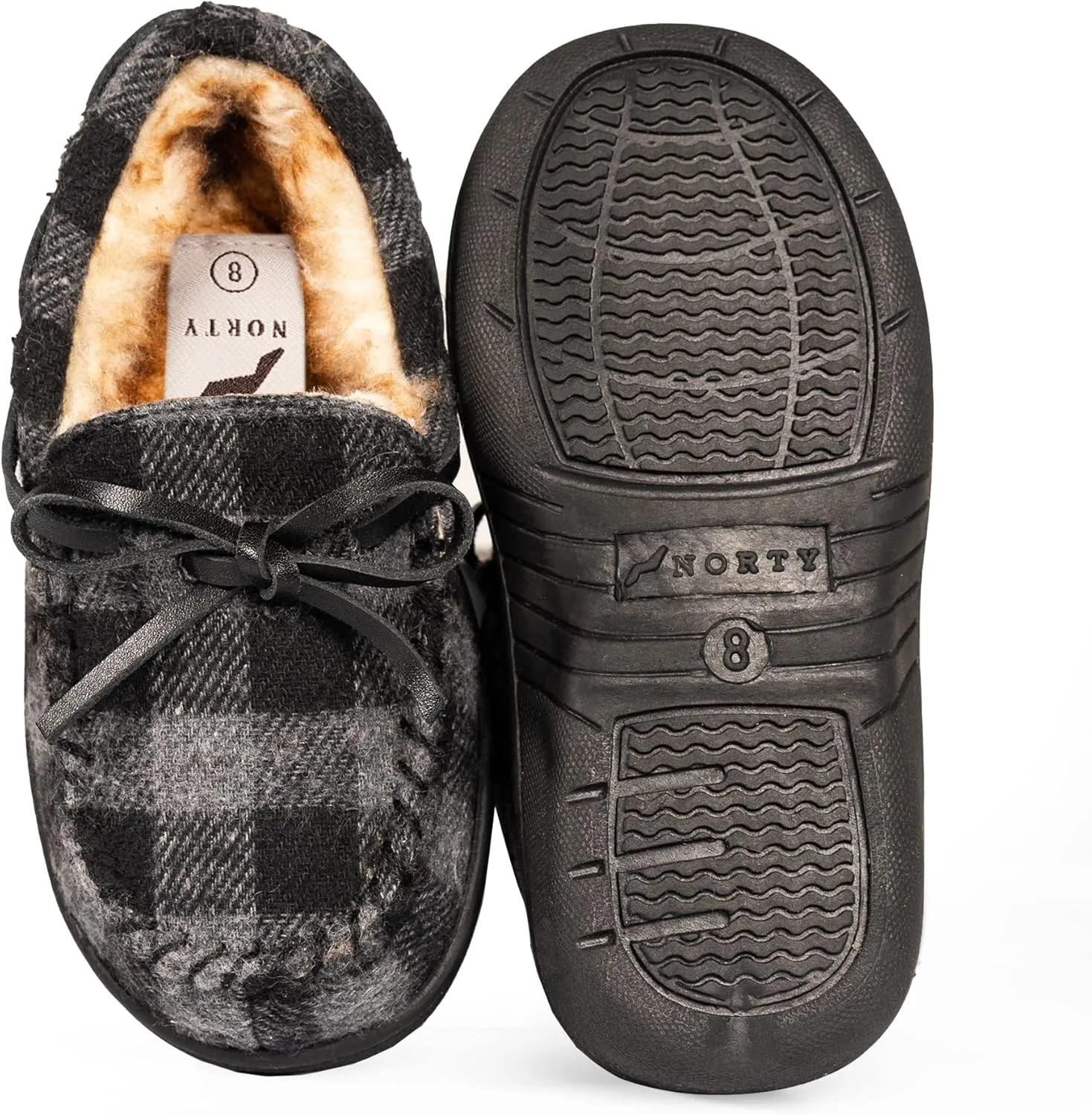 NORTY Size Fleece Buffalo Plaid Slippers for Kids- Slip-On Toddler House Shoes for Boys and Girls - Suede Sole - Runs True to Size
