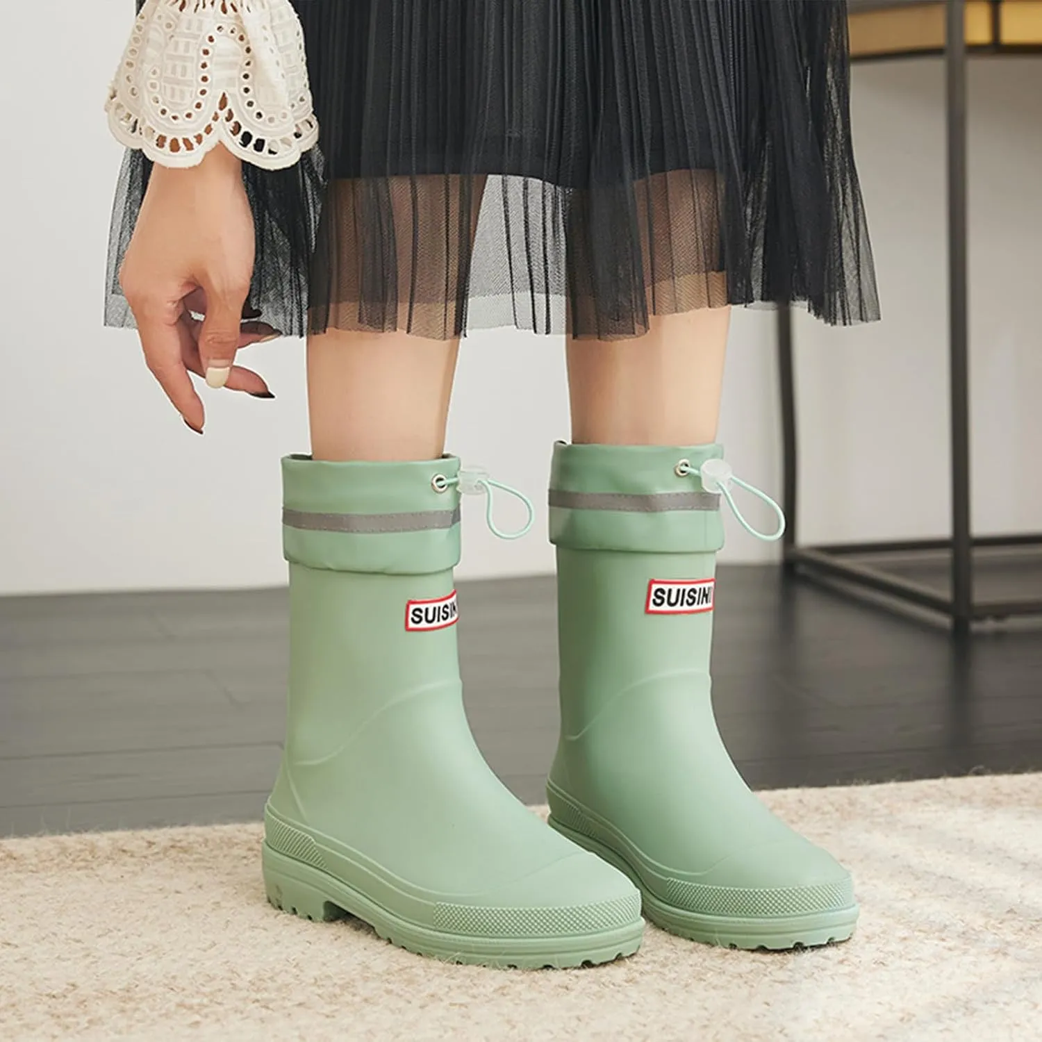 Nutropa Mid Calf Rain Boots for Women,Waterproof Garden Shoes Anti-Slip Rainboots,Outdoor Work Rain Shoes