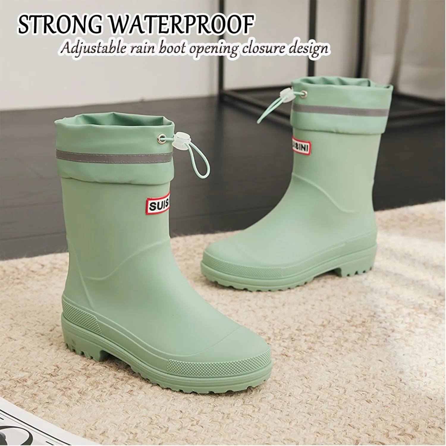 Nutropa Mid Calf Rain Boots for Women,Waterproof Garden Shoes Anti-Slip Rainboots,Outdoor Work Rain Shoes