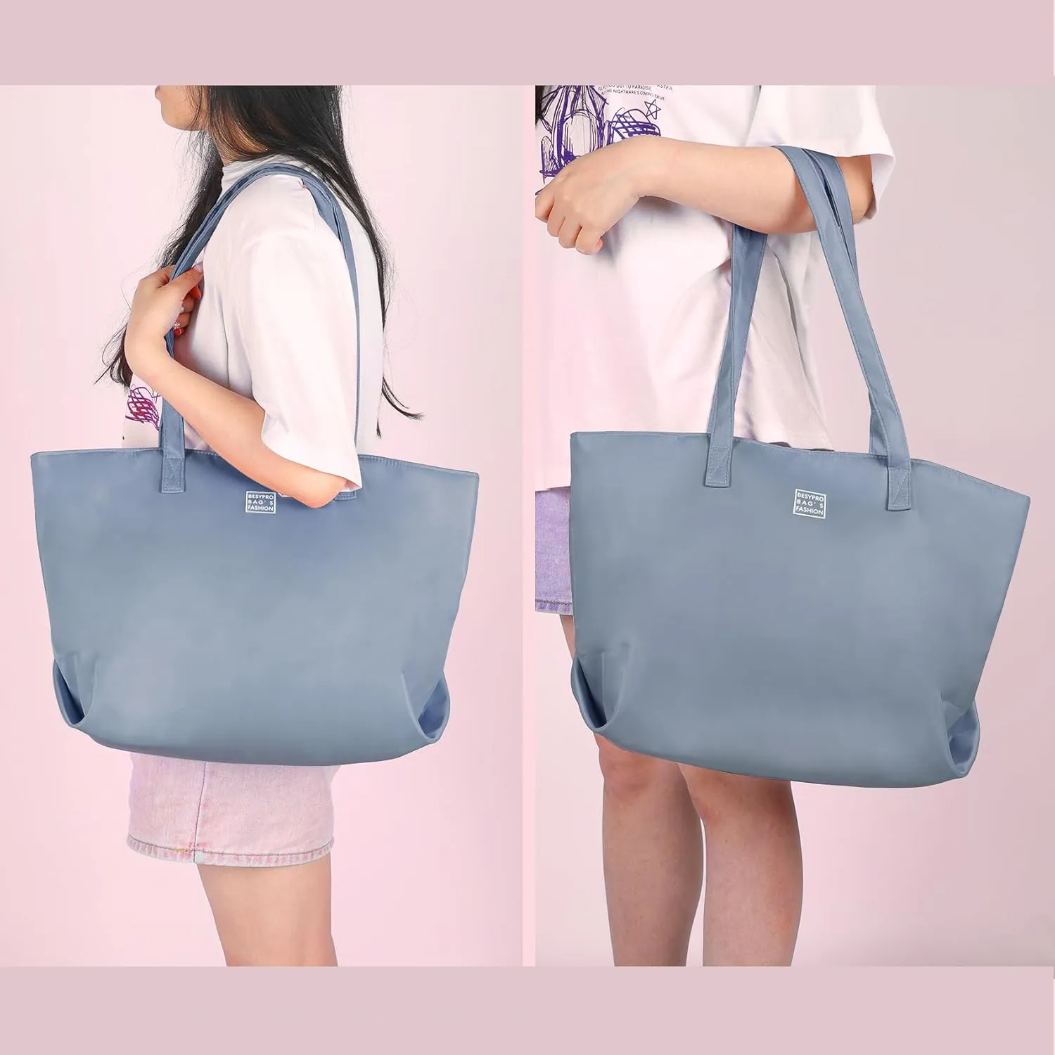 Nylon Tote Bag for Women Multi-pocket Large Shoulder Bag Casual Handbag with Zipper for Wrok Travel College
