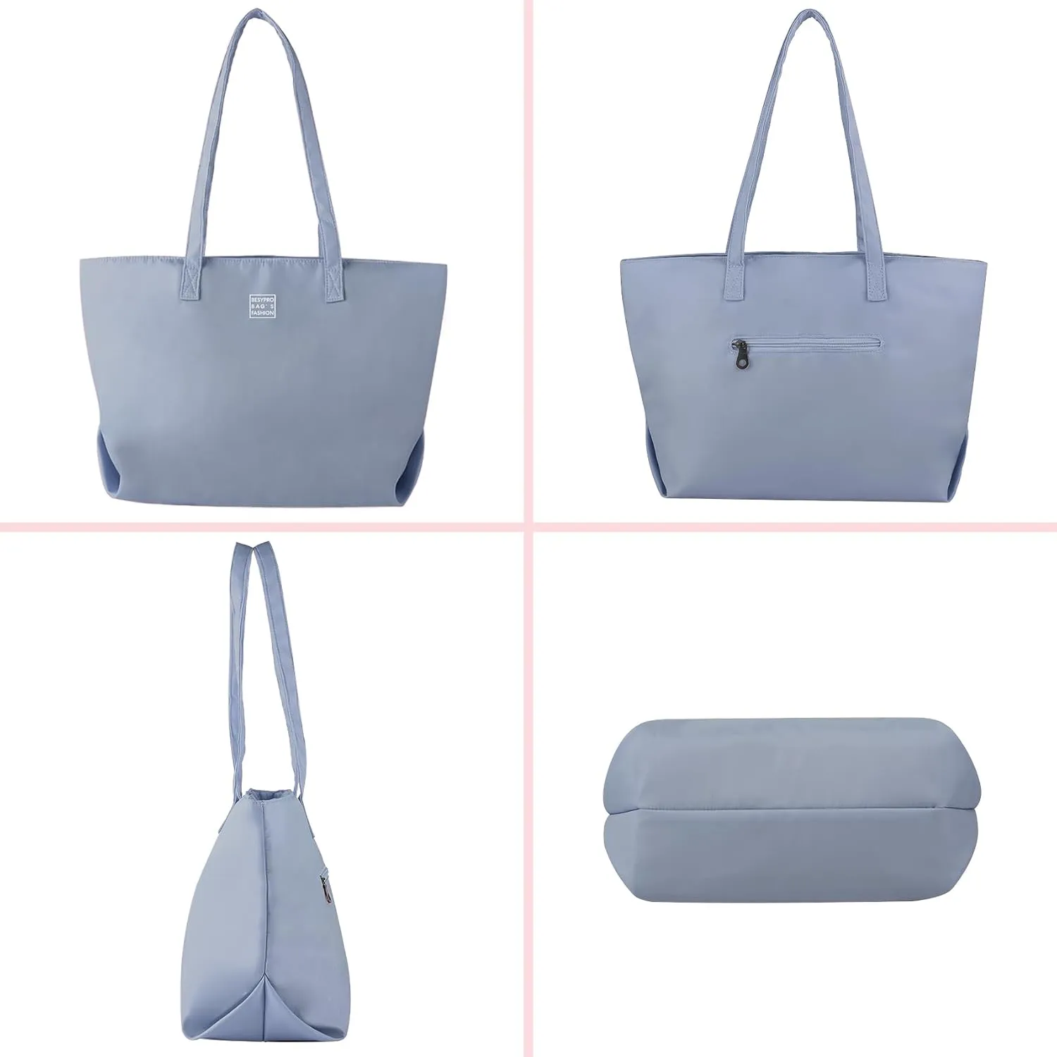 Nylon Tote Bag for Women Multi-pocket Large Shoulder Bag Casual Handbag with Zipper for Wrok Travel College