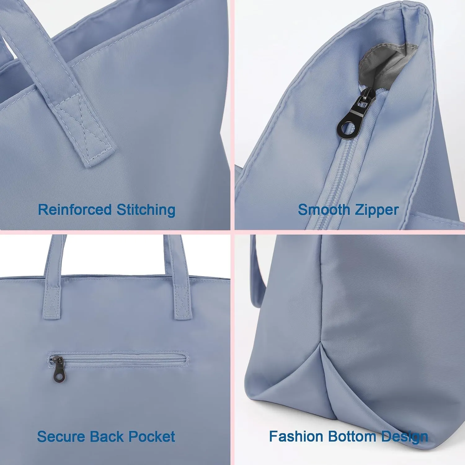 Nylon Tote Bag for Women Multi-pocket Large Shoulder Bag Casual Handbag with Zipper for Wrok Travel College