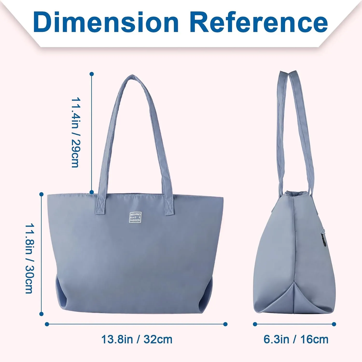 Nylon Tote Bag for Women Multi-pocket Large Shoulder Bag Casual Handbag with Zipper for Wrok Travel College