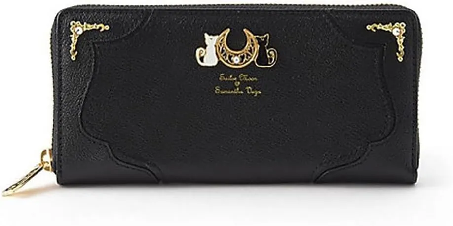 Oakamy 20th Anniversary Bag Purse Wallet Anime Cat Zipper Leather Credit Card Phone Wallet for Women Girls (Black)