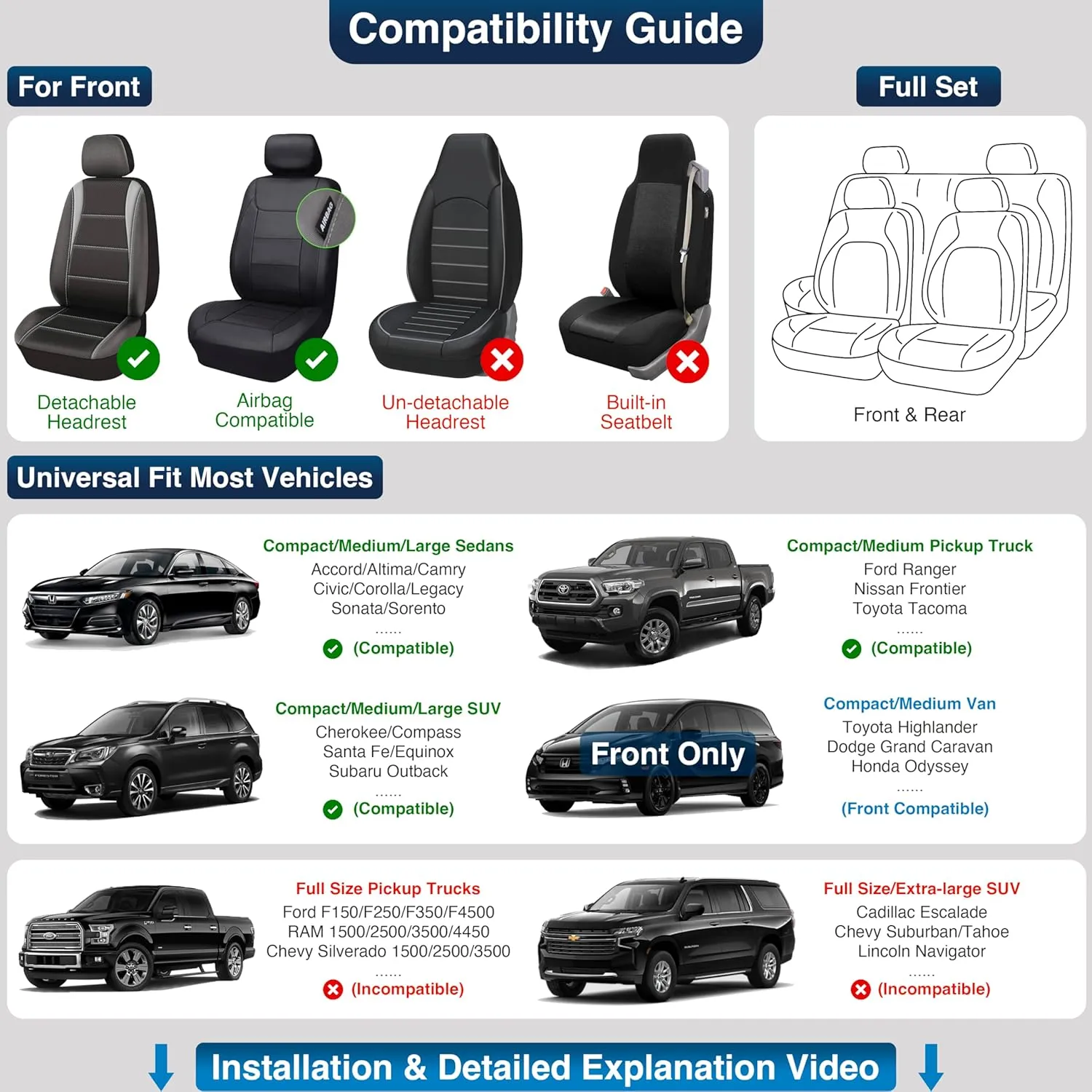 OASIS AUTO Car Seat Covers Premium Waterproof Faux Leather Cushion Universal Accessories Fit SUV Truck Sedan Automotive Vehicle Auto Interior Protector Front Pair (OS-004 Black)