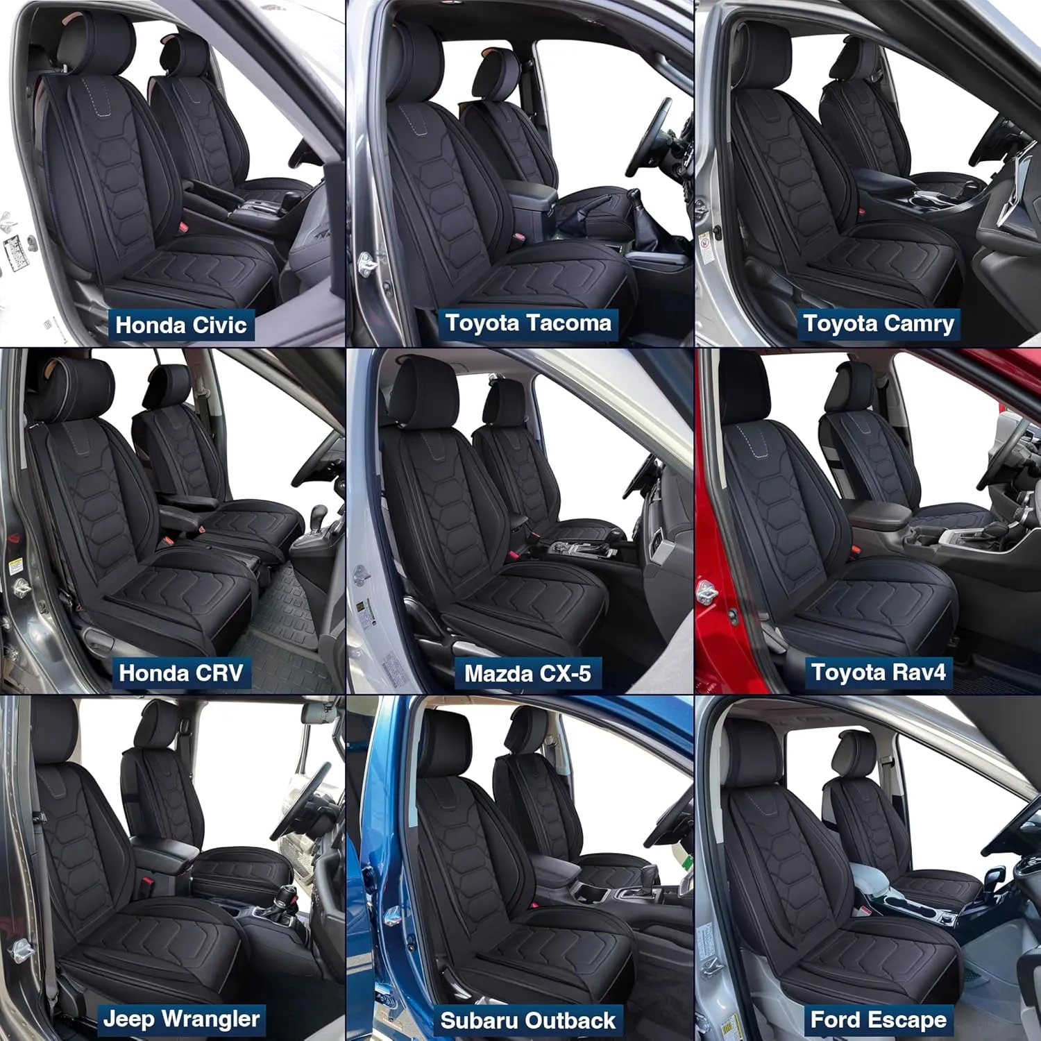 OASIS AUTO Car Seat Covers Premium Waterproof Faux Leather Cushion Universal Accessories Fit SUV Truck Sedan Automotive Vehicle Auto Interior Protector Front Pair (OS-004 Black)