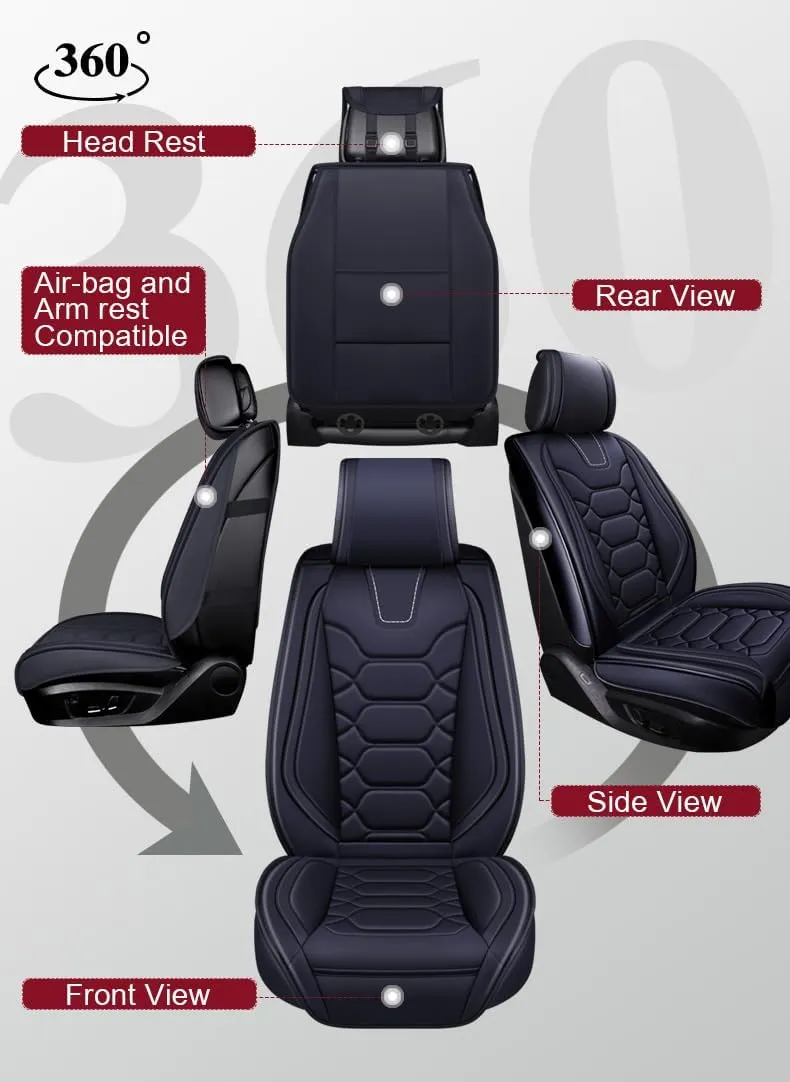 OASIS AUTO Car Seat Covers Premium Waterproof Faux Leather Cushion Universal Accessories Fit SUV Truck Sedan Automotive Vehicle Auto Interior Protector Front Pair (OS-004 Black)