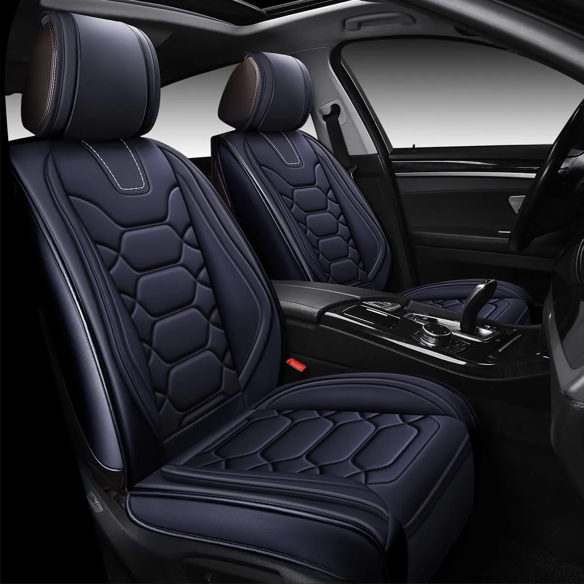 OASIS AUTO Car Seat Covers Premium Waterproof Faux Leather Cushion Universal Accessories Fit SUV Truck Sedan Automotive Vehicle Auto Interior Protector Front Pair (OS-004 Black)
