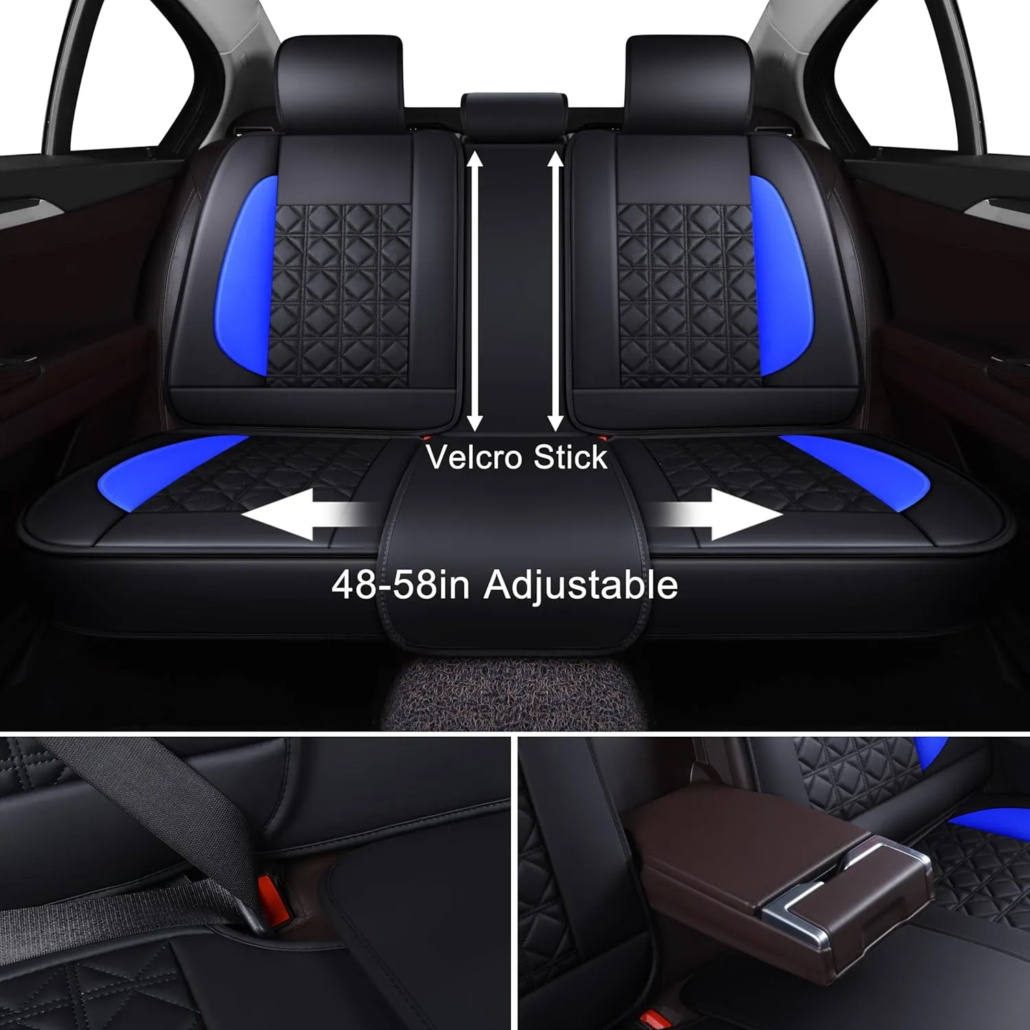 OASIS AUTO Car Seat Covers Premium Waterproof Faux Leather Cushion Universal Accessories Fit SUV Truck Sedan Automotive Vehicle Auto Interior Protector Full Set (Black&Blue)
