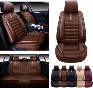 OASIS AUTO Car Seat Covers Premium Waterproof Faux Leather Cushion Universal Accessories Fit SUV Truck Sedan Automotive Vehicle Auto Interior Protector Full Set (OS-001 Brown)