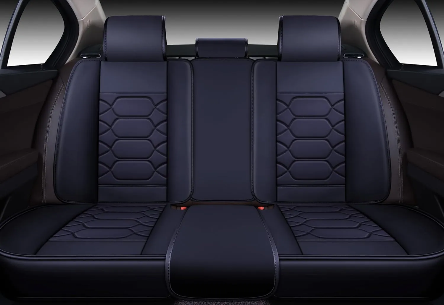 OASIS AUTO Car Seat Covers Premium Waterproof Faux Leather Cushion Universal Accessories Fit SUV Truck Sedan Automotive Vehicle Auto Interior Protector Full Set (OS-004 Black)