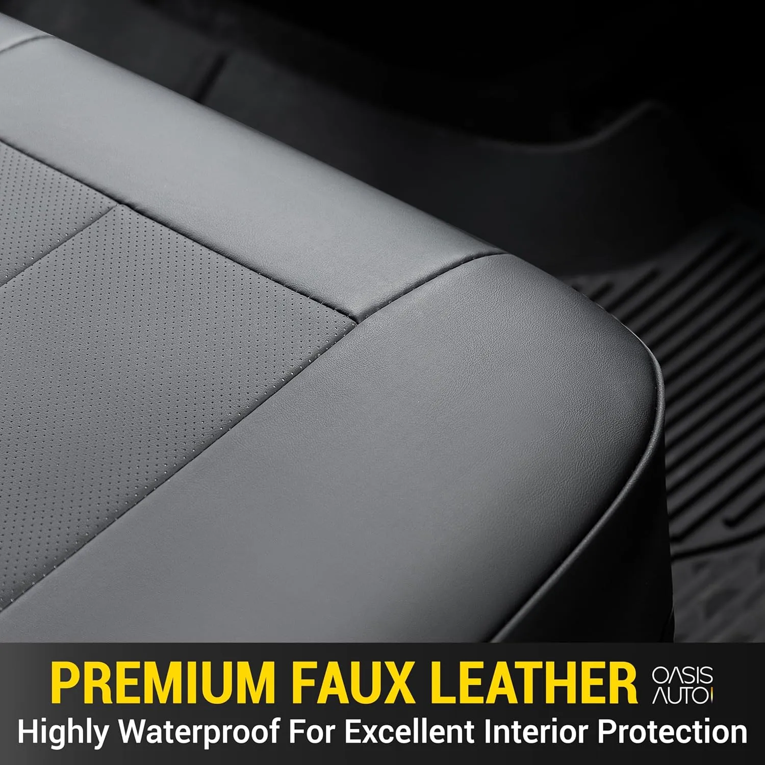 OASIS AUTO Custom Fit Seat Covers for 2019-2025 Ram 1500 with Curved Rear Seat, Waterproof Faux Leather Seat Protector (Full Set, Black)