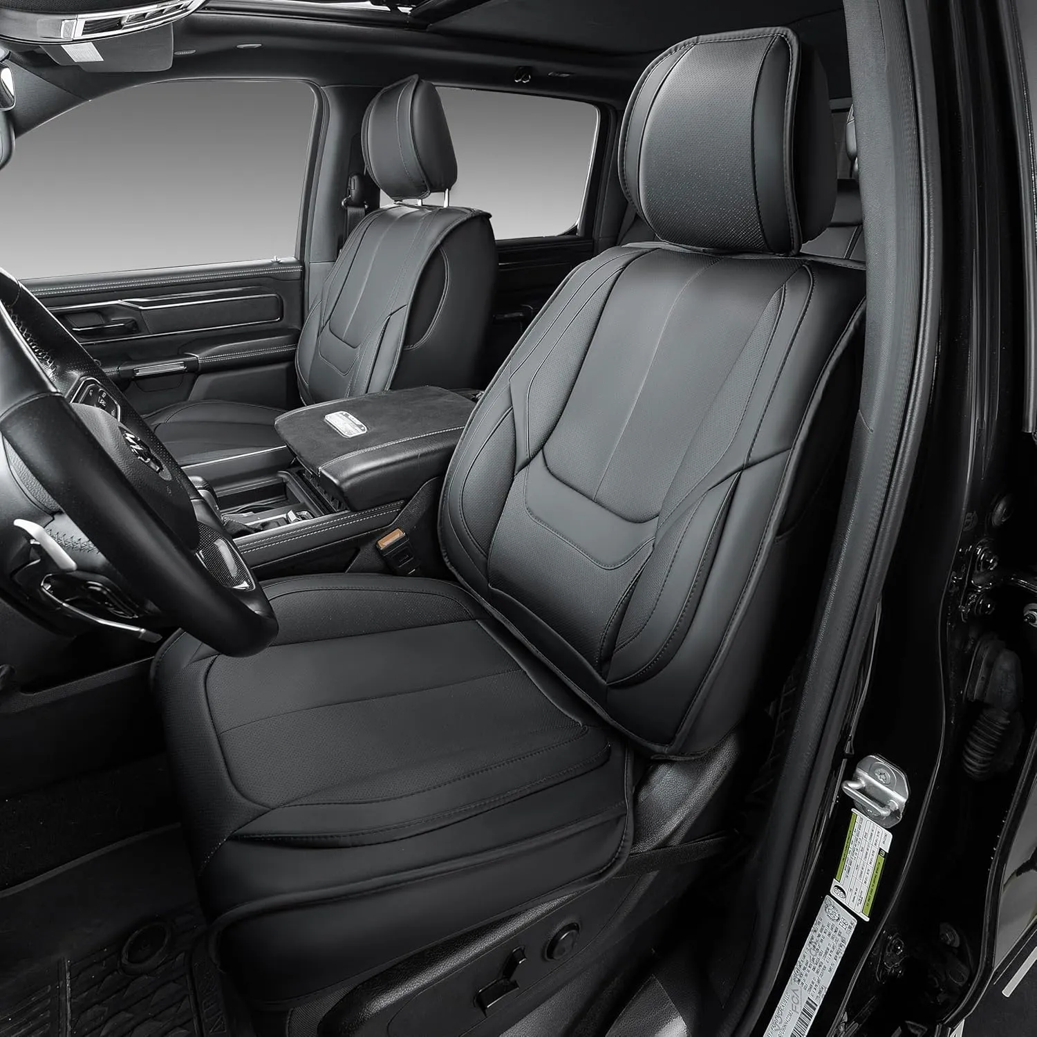 OASIS AUTO Custom Fit Seat Covers for 2019-2025 Ram 1500 with Curved Rear Seat, Waterproof Faux Leather Seat Protector (Full Set, Black)