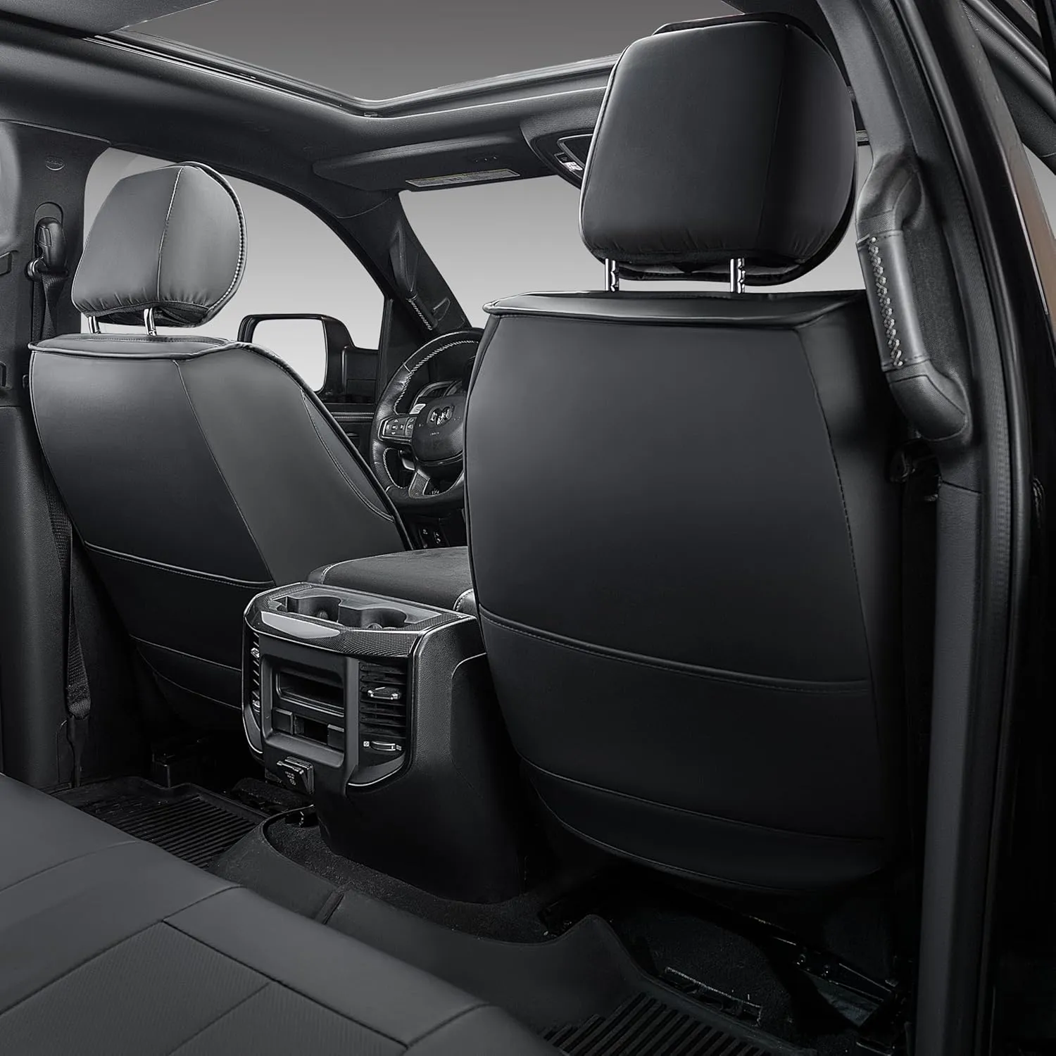 OASIS AUTO Custom Fit Seat Covers for 2019-2025 Ram 1500 with Curved Rear Seat, Waterproof Faux Leather Seat Protector (Full Set, Black)