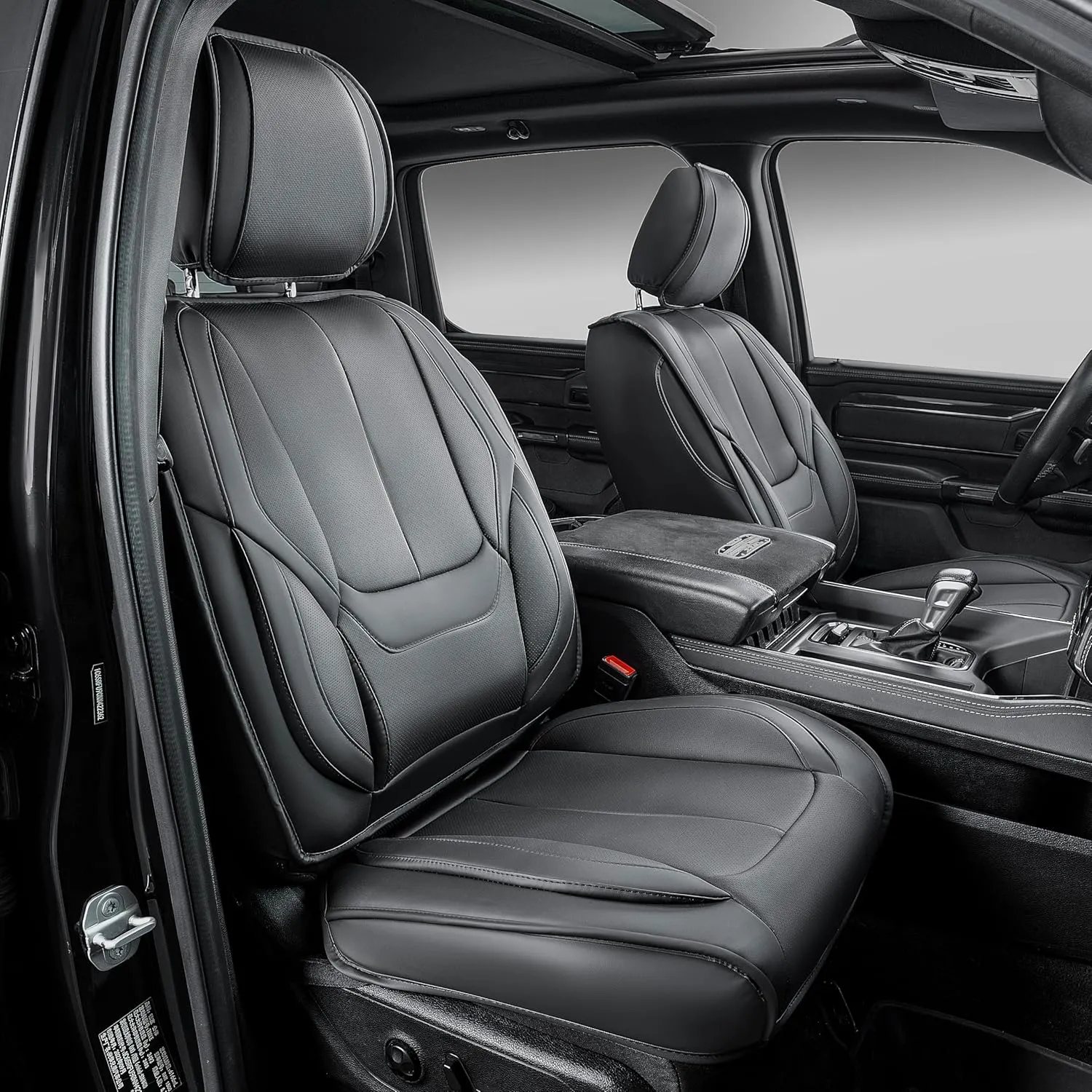 OASIS AUTO Custom Fit Seat Covers for 2019-2025 Ram 1500 with Curved Rear Seat, Waterproof Faux Leather Seat Protector (Full Set, Black)
