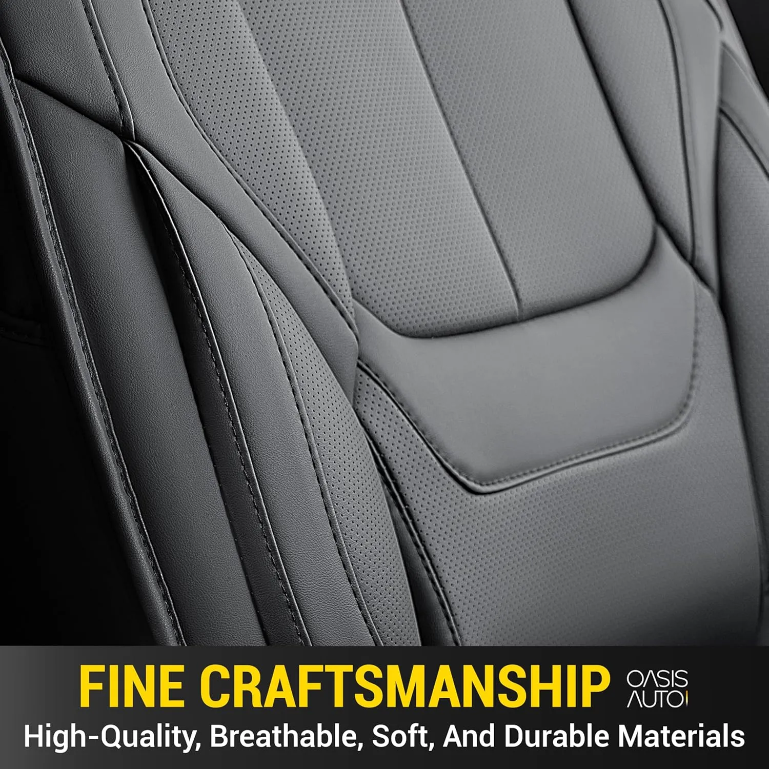OASIS AUTO Custom Fit Seat Covers for 2019-2025 Ram 1500 with Curved Rear Seat, Waterproof Faux Leather Seat Protector (Full Set, Black)