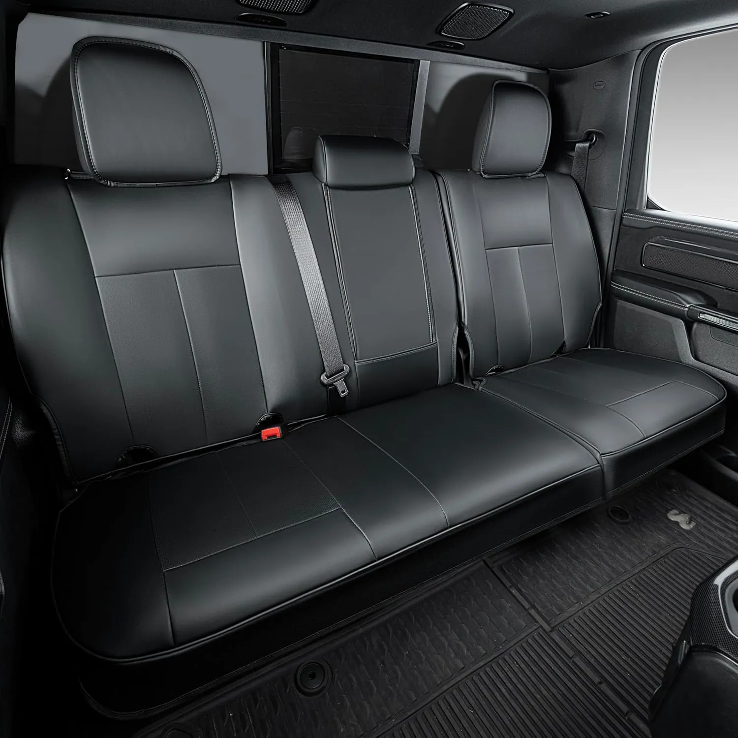 OASIS AUTO Custom Fit Seat Covers for 2019-2025 Ram 1500 with Curved Rear Seat, Waterproof Faux Leather Seat Protector (Full Set, Black)