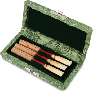Oboe Reed Case, Wooden & Silk Cloth Cover Oboe Reed Storage Holder Box Protector Bag for 3pcs Oboe Reeds
