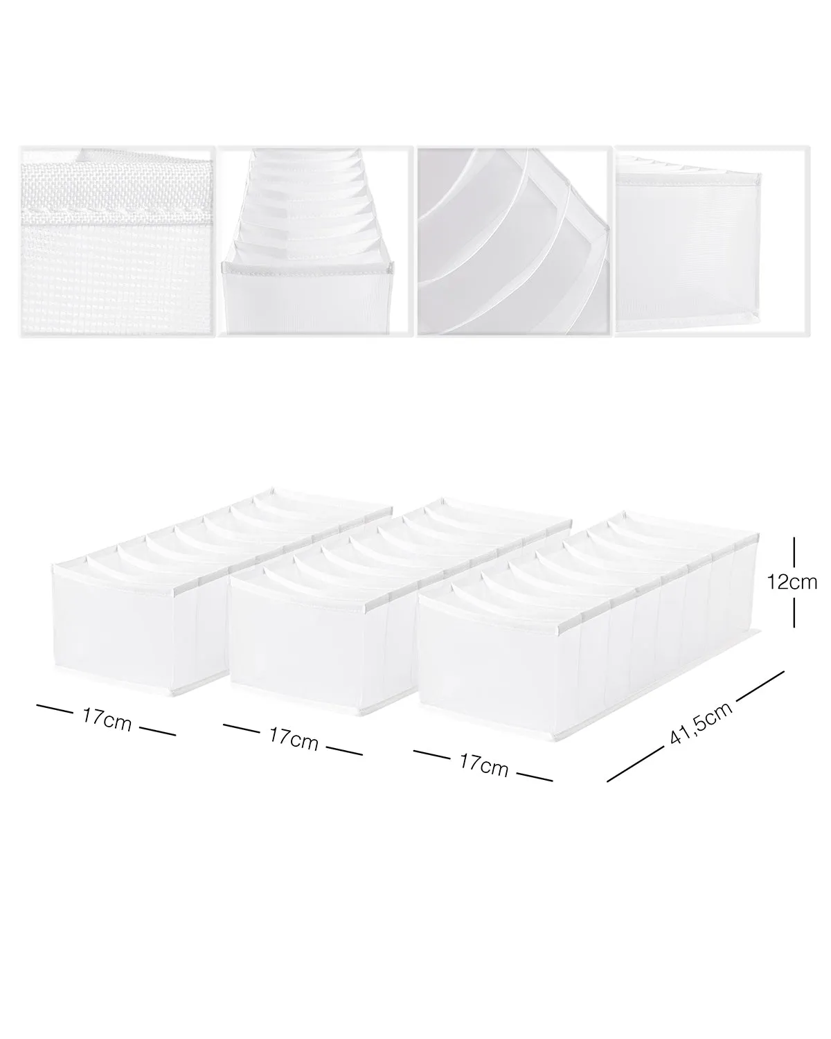 Ocean Home Textile Drawer Organizer, 8 Grids, Pack Of 3, White