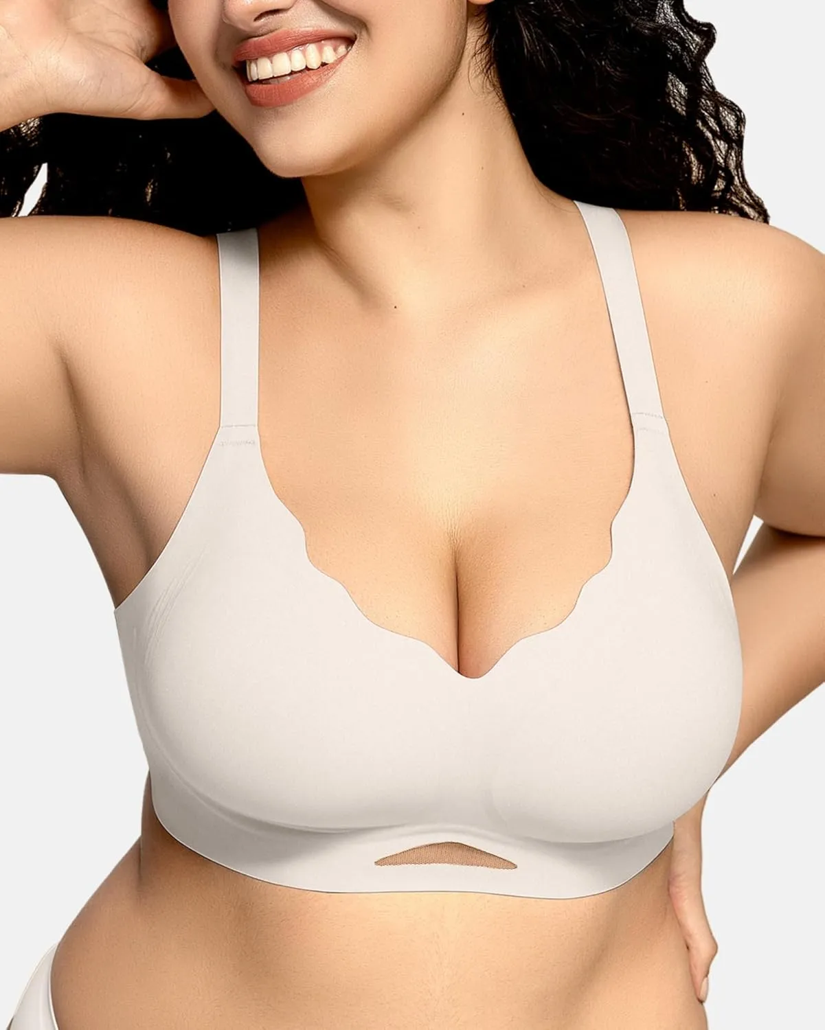 OEAK Womens Wireless Bras Scalloped Push Up Bralettes No Underwire Supportive Tshirt Bra Seamless Comfortable Everyday Bras