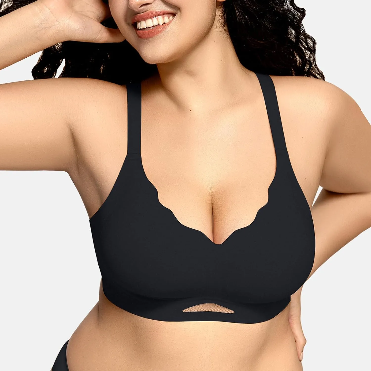 OEAK Womens Wireless Bras Scalloped Push Up Bralettes No Underwire Supportive Tshirt Bra Seamless Comfortable Everyday Bras