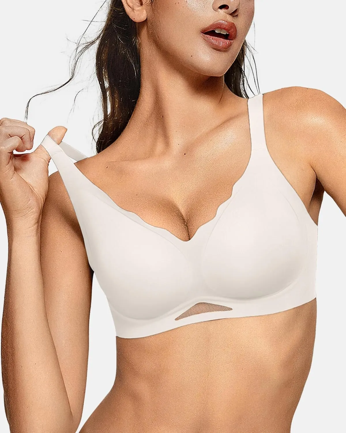 OEAK Womens Wireless Bras Scalloped Push Up Bralettes No Underwire Supportive Tshirt Bra Seamless Comfortable Everyday Bras