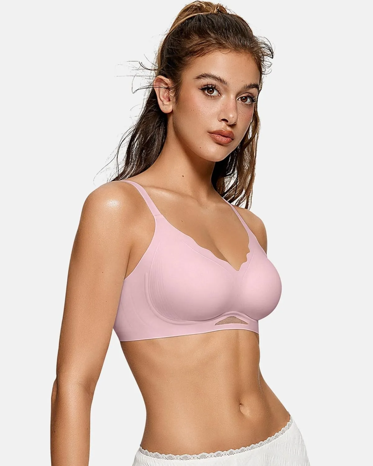 OEAK Womens Wireless Bras Scalloped Push Up Bralettes No Underwire Supportive Tshirt Bra Seamless Comfortable Everyday Bras