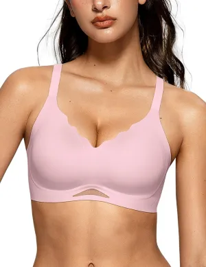 OEAK Womens Wireless Bras Scalloped Push Up Bralettes No Underwire Supportive Tshirt Bra Seamless Comfortable Everyday Bras