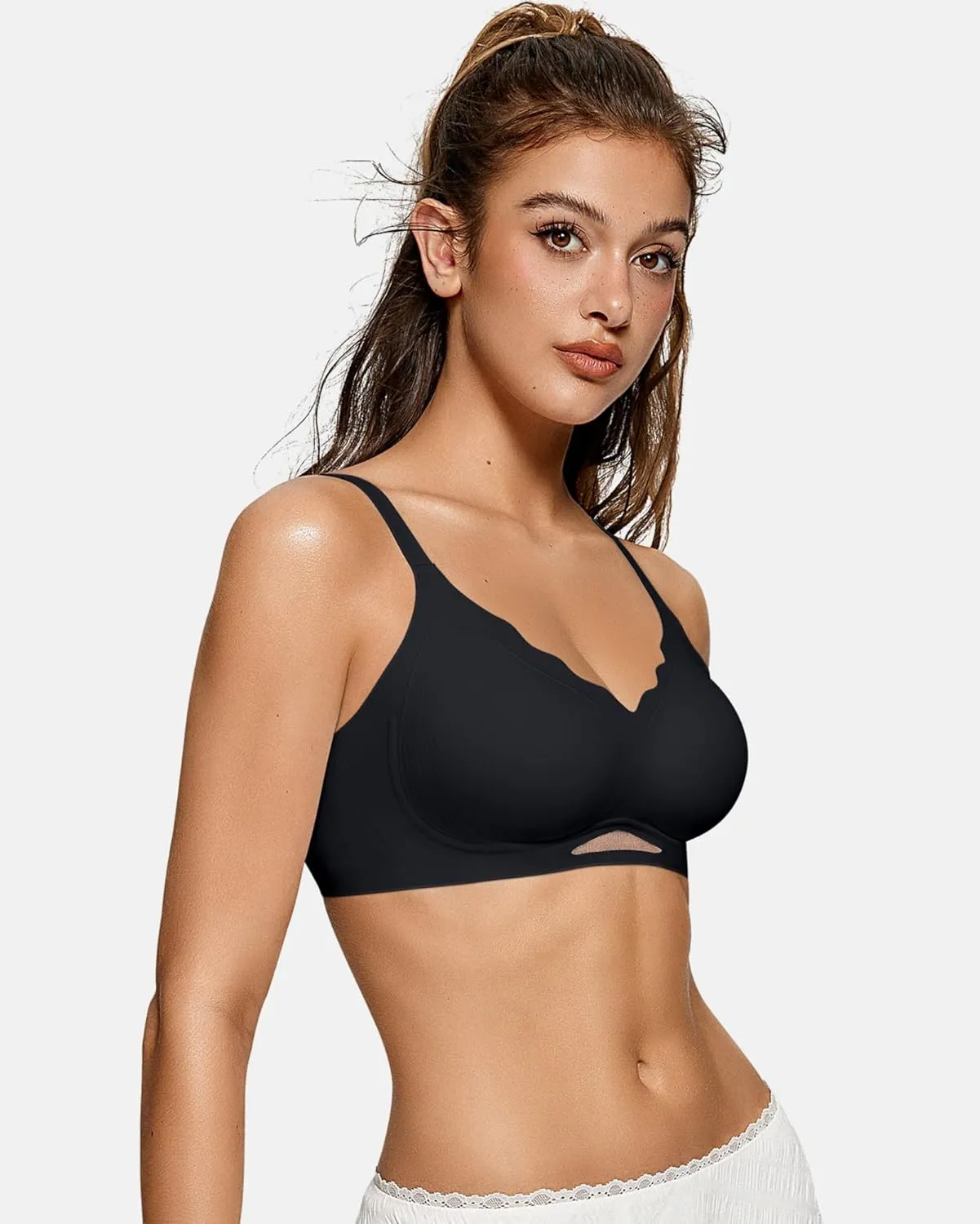 OEAK Womens Wireless Bras Scalloped Push Up Bralettes No Underwire Supportive Tshirt Bra Seamless Comfortable Everyday Bras