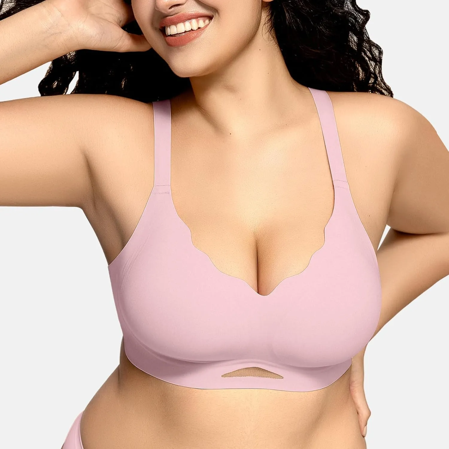 OEAK Womens Wireless Bras Scalloped Push Up Bralettes No Underwire Supportive Tshirt Bra Seamless Comfortable Everyday Bras