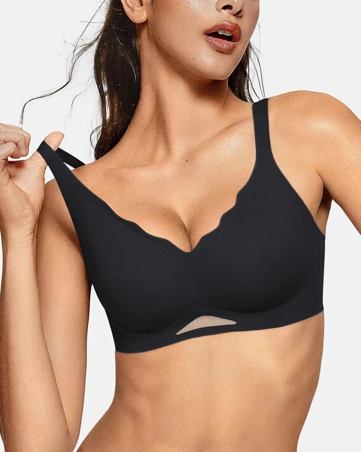 OEAK Womens Wireless Bras Scalloped Push Up Bralettes No Underwire Supportive Tshirt Bra Seamless Comfortable Everyday Bras