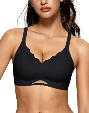 OEAK Womens Wireless Bras Scalloped Push Up Bralettes No Underwire Supportive Tshirt Bra Seamless Comfortable Everyday Bras