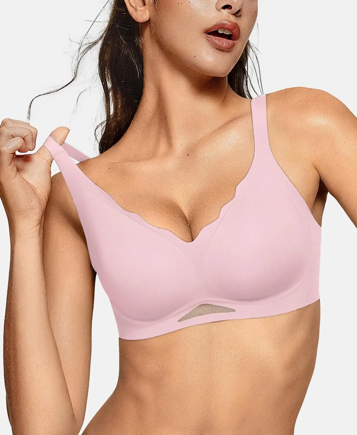 OEAK Womens Wireless Bras Scalloped Push Up Bralettes No Underwire Supportive Tshirt Bra Seamless Comfortable Everyday Bras