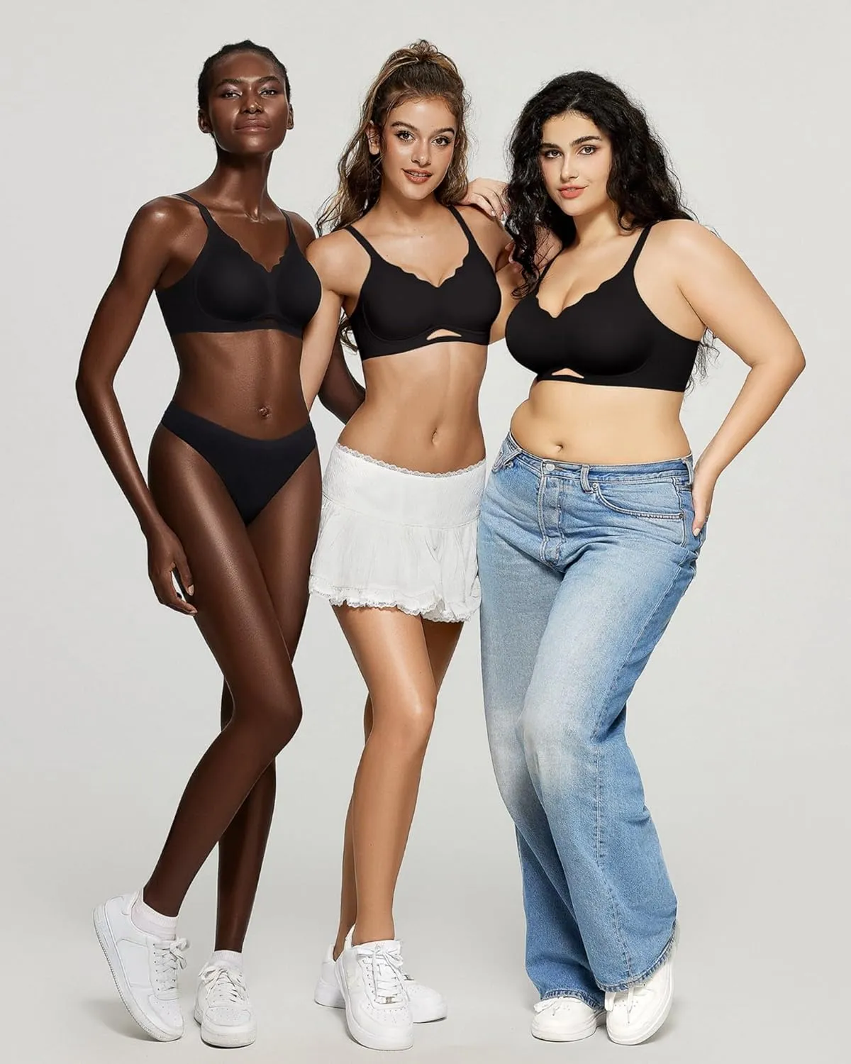 OEAK Womens Wireless Bras Scalloped Push Up Bralettes No Underwire Supportive Tshirt Bra Seamless Comfortable Everyday Bras