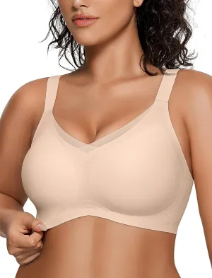 OEAK Womens Wireless Bras V Mesh Comfortable Bralette Supportive Tshirt Bra No Underwire Seamless Push Up Everyday Bras