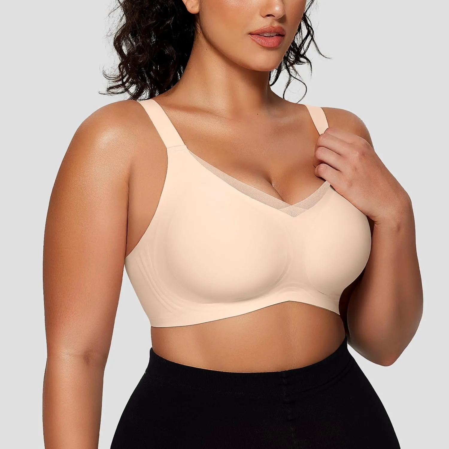 OEAK Womens Wireless Bras V Mesh Comfortable Bralette Supportive Tshirt Bra No Underwire Seamless Push Up Everyday Bras