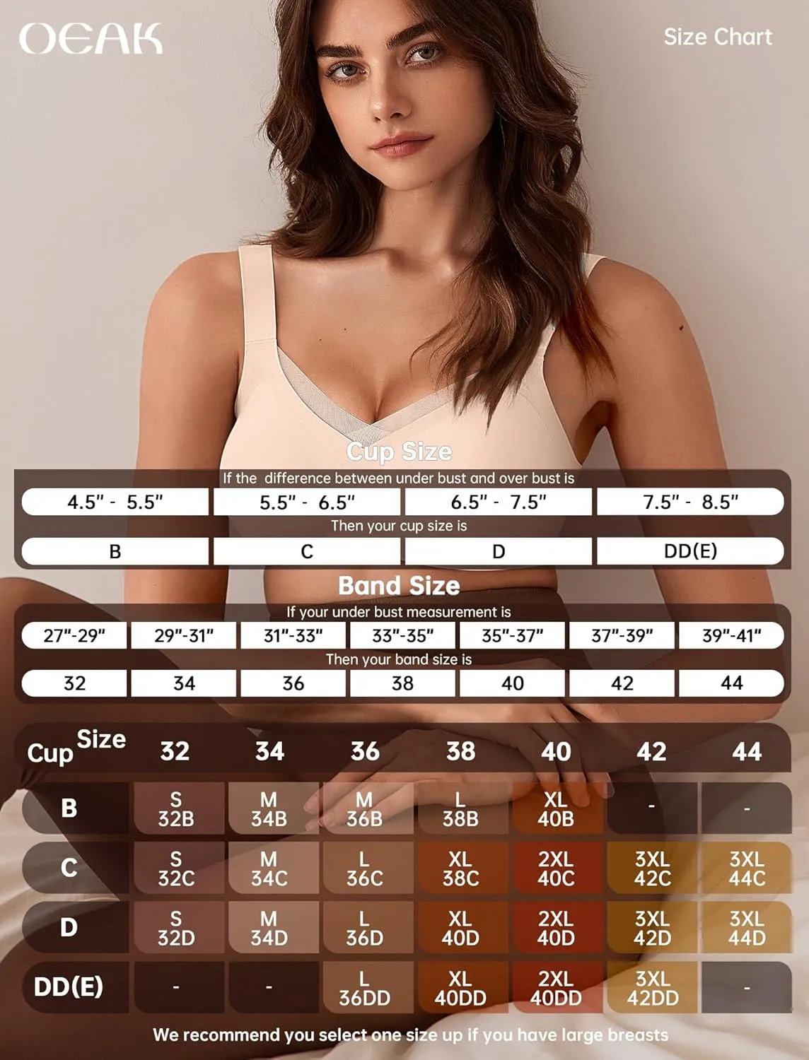OEAK Womens Wireless Bras V Mesh Comfortable Bralette Supportive Tshirt Bra No Underwire Seamless Push Up Everyday Bras
