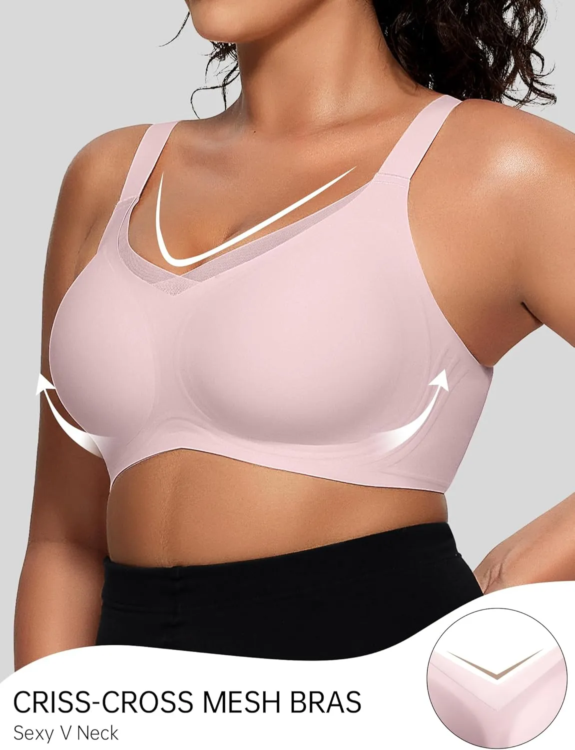 OEAK Womens Wireless Bras V Mesh Comfortable Bralette Supportive Tshirt Bra No Underwire Seamless Push Up Everyday Bras